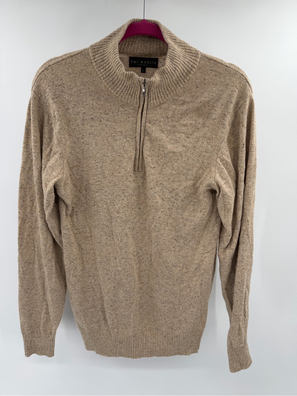 Emi Maglia made in Italy brown marled wool silk 1/4 zip slim fit sweater men’s L